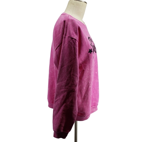 Barbie Womens Size Medium Pink Acid Wash Crew Neck Pullover Sweatshirt NWT - Picture 4 of 9